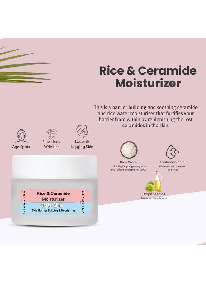 Korean Glass Skin Rice & Ceramide Morning 4 Step Skincare Routine For Women With Gift Box | Face Wash, Serum, Moisturizer & Sunscreen