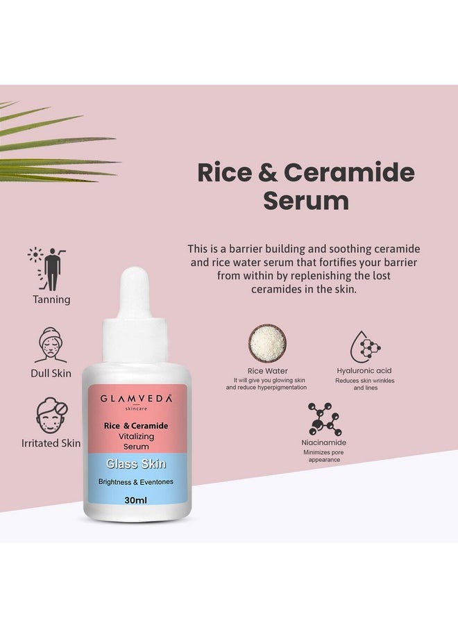 Korean Glass Skin Rice & Ceramide Morning 4 Step Skincare Routine For Women With Gift Box | Face Wash, Serum, Moisturizer & Sunscreen