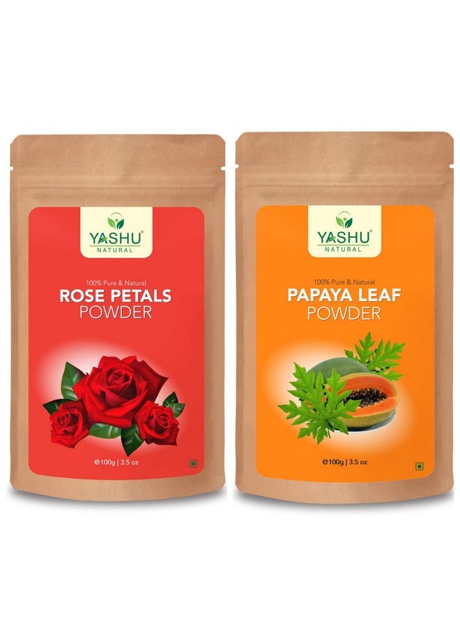 Pure Rose Petals & Papaya Leaves Face Powder For Natural Glow | Detan Face Pack Combo Pack (200G)