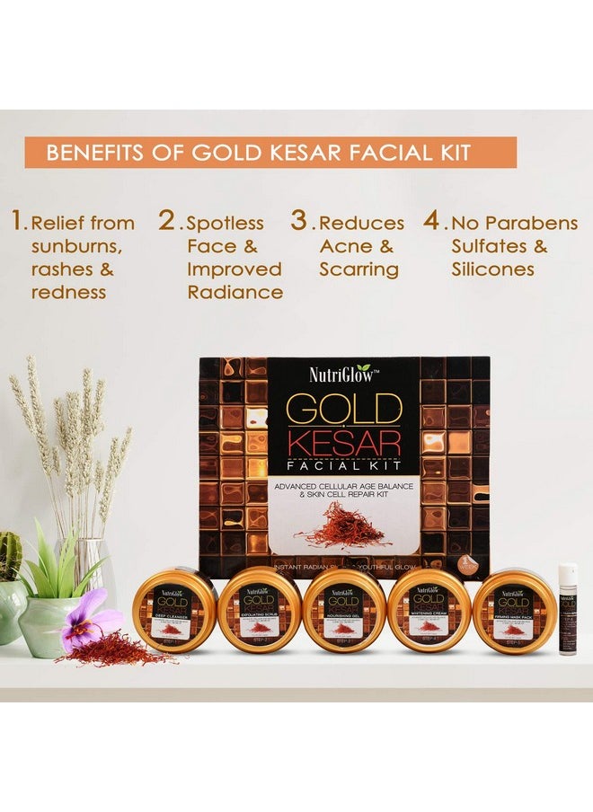 Gold Kesar Facial Kit (250Gm + 10Ml) With Bleach Cream (43Gm) & Face Wash (65Ml), All Skin Types (Pack Of 3)