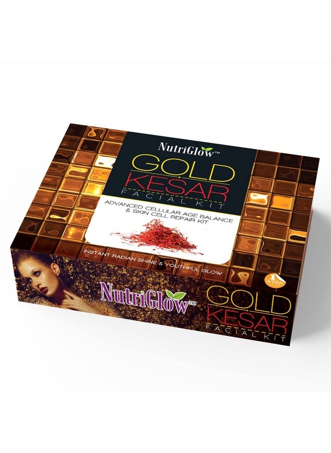 Gold Kesar Facial Kit For Women| 6-Piece Skin Care/Skin Cleanup Set | Targets Signs Of Aging | 250G + 10Ml