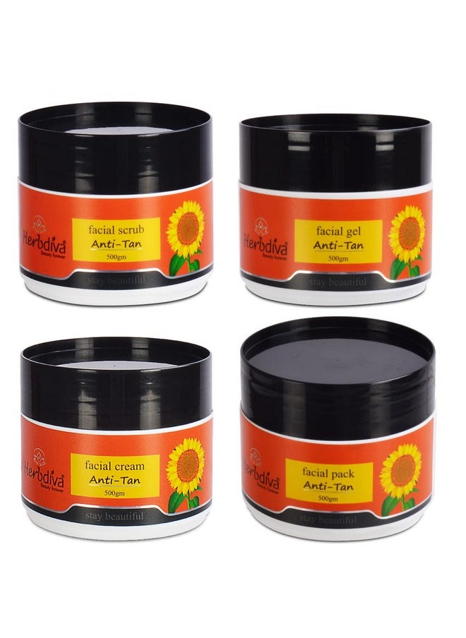 Anti Tan Scrub, Gel, Cream & Pack 500Gm Each Pack Of 4