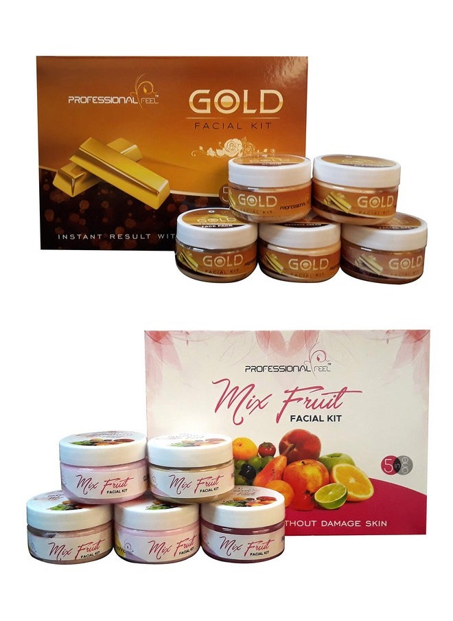 Mix Fruit + Gold Facial Kit Special Combo Anti Tan Beauty Parlour Diamond Suitable For Unisex (Set Of 5)