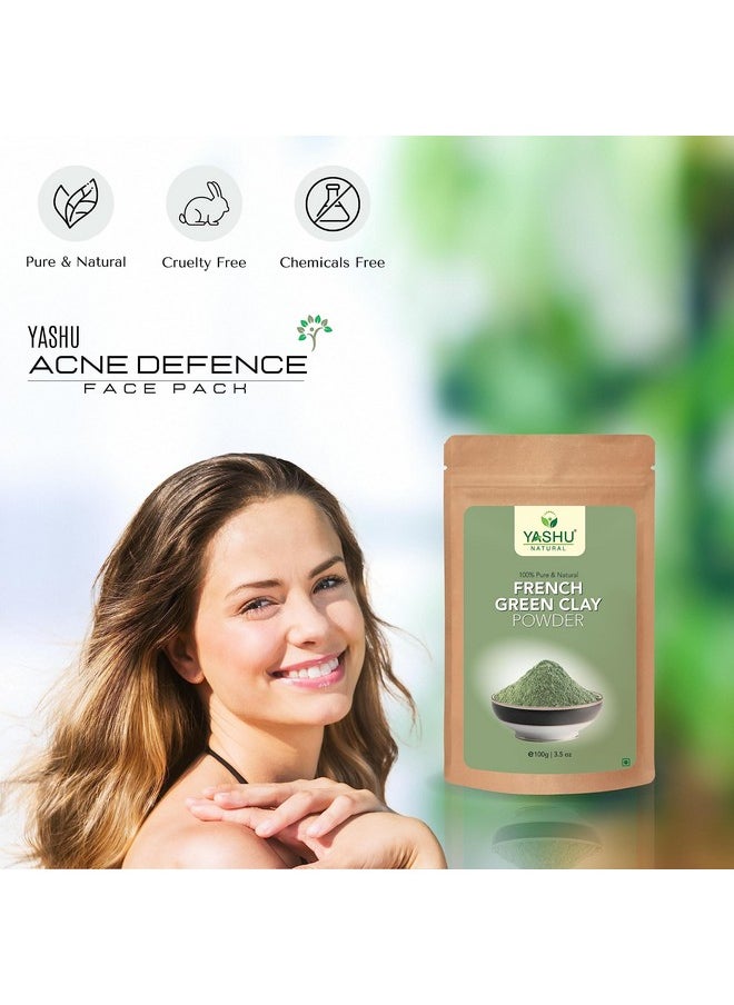 Pure French Green Clay Powder For Glowing Skin | Skin Brightening & De-Tan Face Pack Of 2 (200Gm)