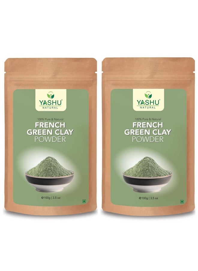Pure French Green Clay Powder For Glowing Skin | Skin Brightening & De-Tan Face Pack Of 2 (200Gm)