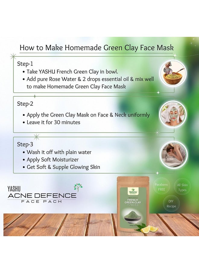 Pure French Green Clay Powder For Glowing Skin | Skin Brightening & De-Tan Face Pack Of 2 (200Gm)