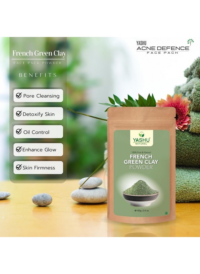 Pure French Green Clay Powder For Glowing Skin | Skin Brightening & De-Tan Face Pack Of 2 (200Gm)