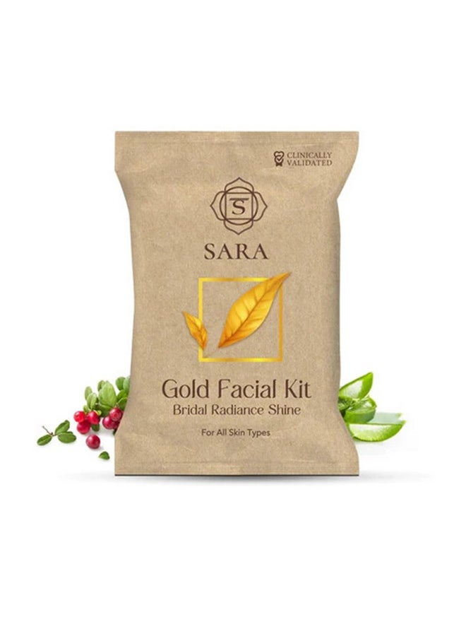 Sara Gold Facial Kit | With 6 Easy Step Organic Facial Kit For Natural Golden Glow & Radiant Skin , 43 Gm