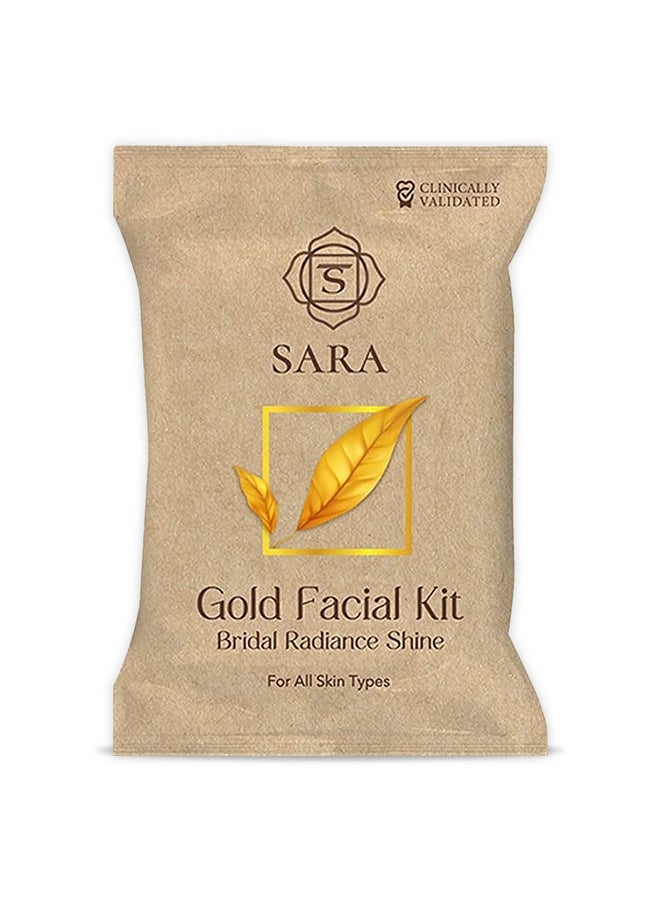 Sara Gold Facial Kit | With 6 Easy Step Organic Facial Kit For Natural Golden Glow & Radiant Skin , 43 Gm