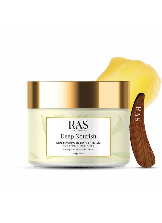 Deep Nourish Butter Balm | Moisturizer For Face, Hair & Nails | Face Cream For Dry Skin, Lips,Scalp | Calendula & Hibiscus | Vegan & Cruelty Free For Men & Women, 40Gm