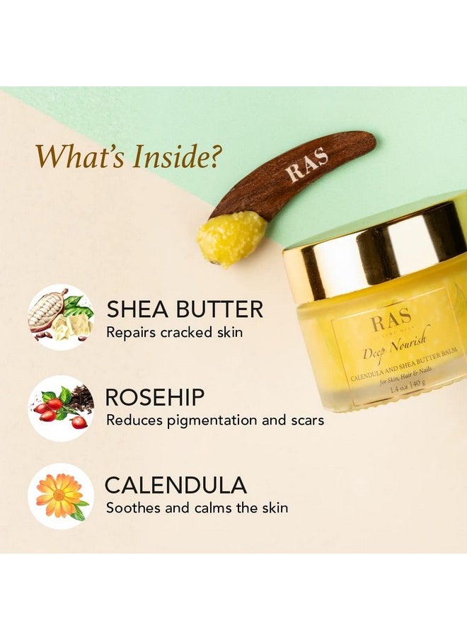 Deep Nourish Butter Balm | Moisturizer For Face, Hair & Nails | Face Cream For Dry Skin, Lips,Scalp | Calendula & Hibiscus | Vegan & Cruelty Free For Men & Women, 40Gm