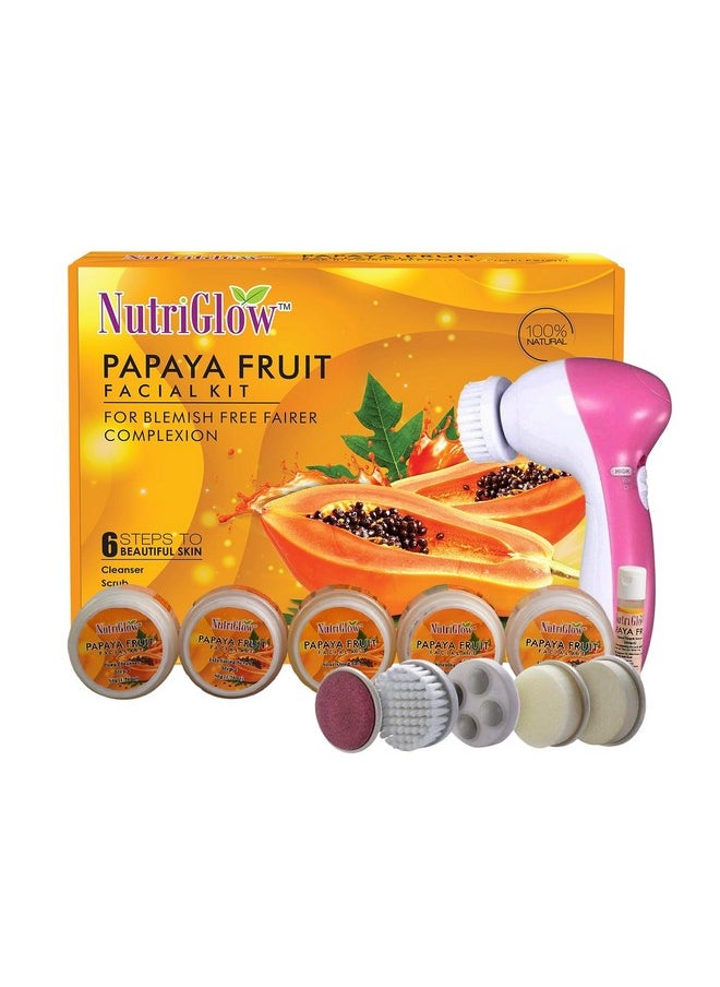 Papaya Facial Kit For Blemish Free And Fairer Skin Hydrated & Brightening Fresh Looking Skin, All Skin Types, No Parabens & Sulphates, 250Gm+10Ml With 5 In 1 Face Masssager