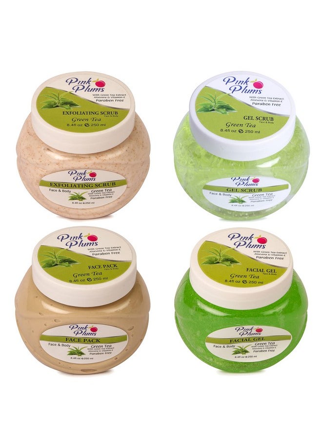 Green Tea Scrub, Gel Scrub, Face Pack And Facial Gel For Face, Body With Vitamin-E, For Women And Men (All Skin Type) 250Ml Each - Pack Of 4, Combo Offer