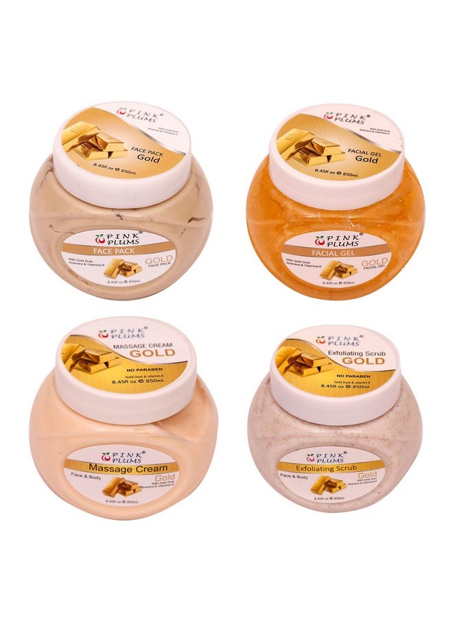 Gold Face Pack,Facial Gel,Massage Cream And Scrub For Face With Vitamin E 250 Ml Each (Combo Pack-4)