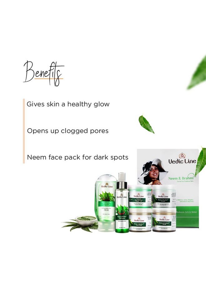 Neem & Brahmi Facial Kit, For Reduce Dark Spots, Acne With Aloe Vera, Embellica & Vitamin C Gives Healthy And Glowing Skin, 620Ml