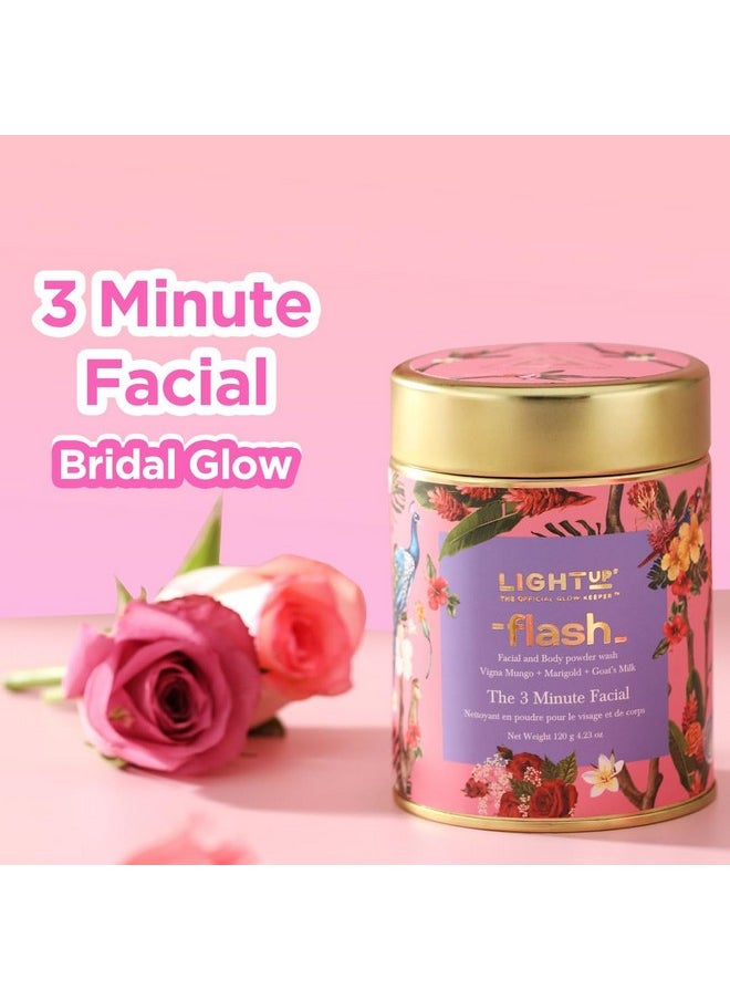 Flash Face&Body Brightening Ubtan-3 Minute Facial,Goat'S Milk,Marigold,Hibiscus,Rose,Guava&Vitamin C: Instant Glow,Tan Removal,Gentle Exfoliation,Natural Radiance,Bridal-120 Gm,Scrub,1 Count