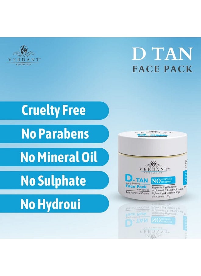 Instant Glow D Tan Pack For Tan Removal | Tan Removal Face Pack With Clove Oil & Eucalyptus Oil | Skin Brightening | Tan Removal Cream | Sun Tan Removal Face Pack | Tanning Removal Face Pack | D Tan Cream & Anti-Tan Face Pack | Face Pack For Glowing Skin | De-Tan Face Pack | De-Tan Pack - No Parabens, Sulphates - (Pack Of 2X100Ml)