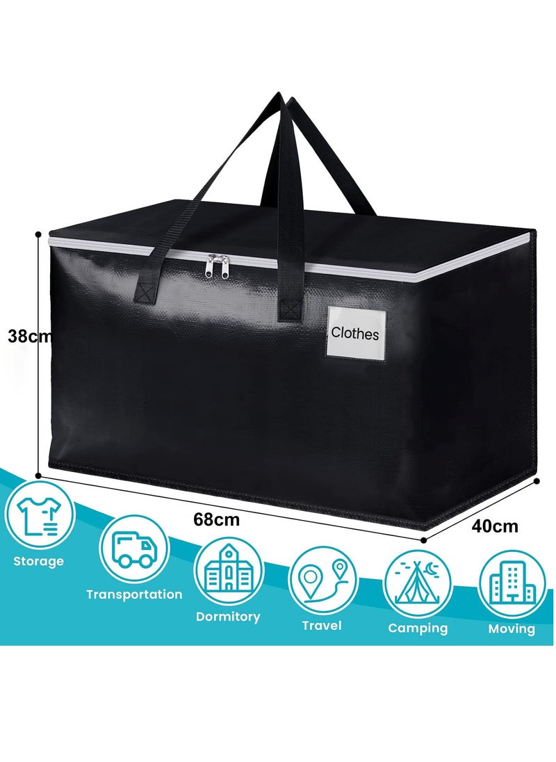 4 Pack Waterproof Foldable Extra Thicker Large Moving Storage Bags, Moving Box, Home Cloth Storage Bag, Closet Storage Backet, Heavy-Duty Organizer Tote with Reinforced Handles, Zips, Label