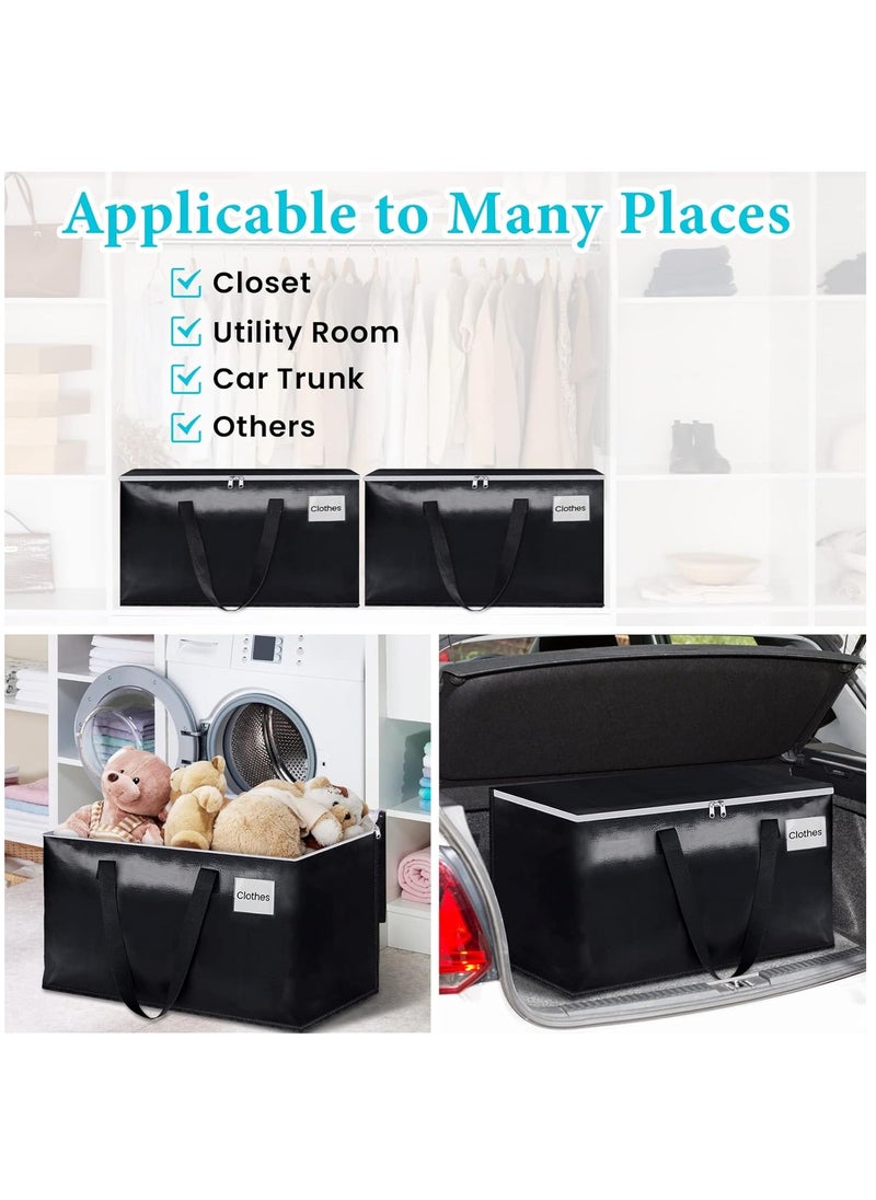 4 Pack Waterproof Foldable Extra Thicker Large Moving Storage Bags, Moving Box, Home Cloth Storage Bag, Closet Storage Backet, Heavy-Duty Organizer Tote with Reinforced Handles, Zips, Label