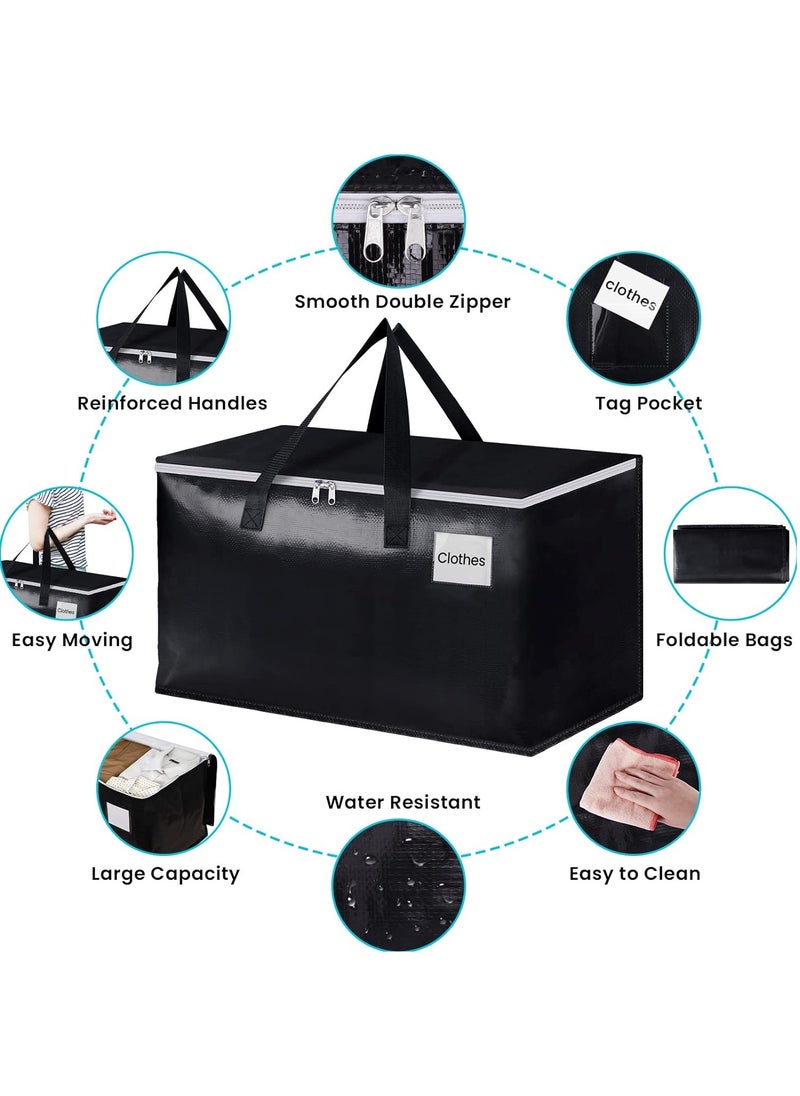 4 Pack Waterproof Foldable Extra Thicker Large Moving Storage Bags, Moving Box, Home Cloth Storage Bag, Closet Storage Backet, Heavy-Duty Organizer Tote with Reinforced Handles, Zips, Label