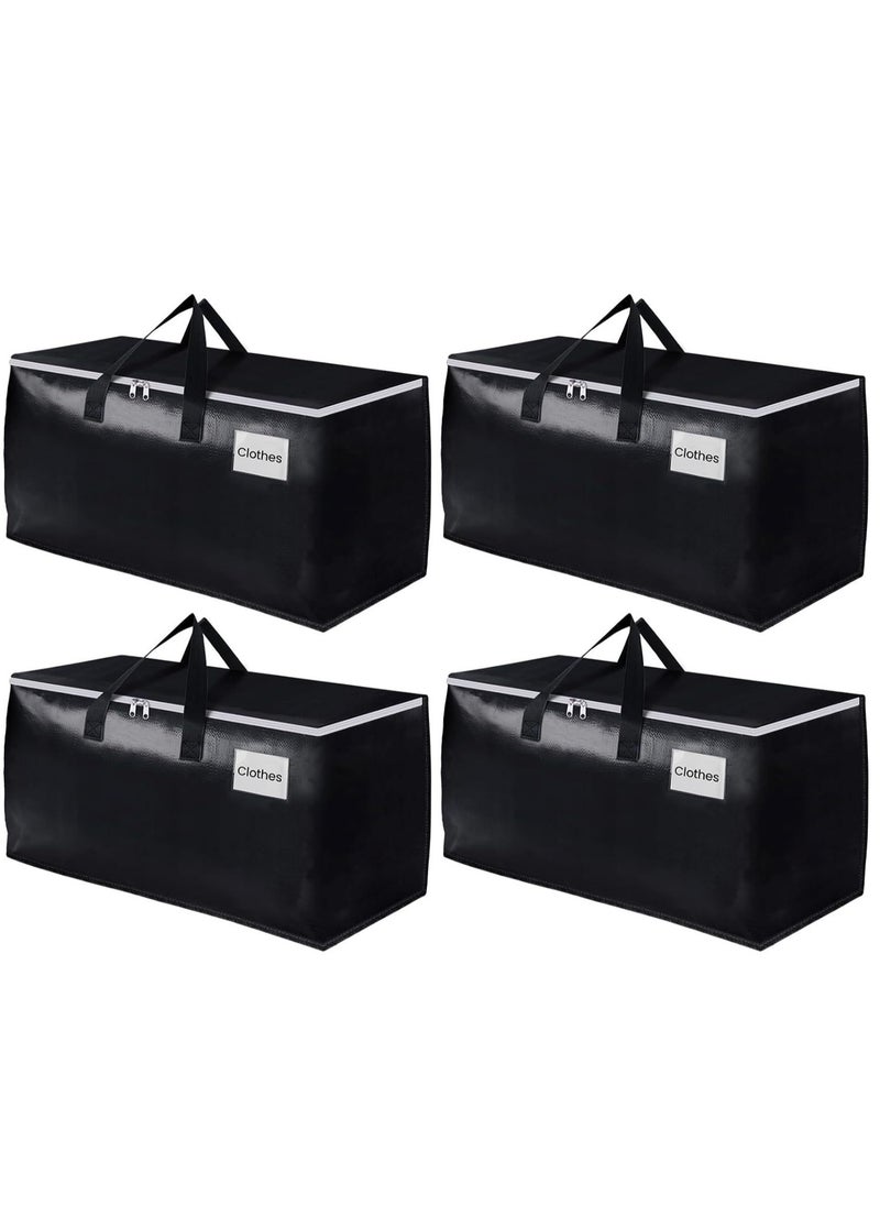 4 Pack Waterproof Foldable Extra Thicker Large Moving Storage Bags, Moving Box, Home Cloth Storage Bag, Closet Storage Backet, Heavy-Duty Organizer Tote with Reinforced Handles, Zips, Label