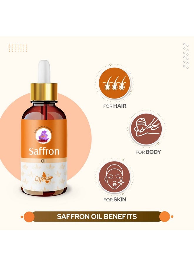 Pure Natural Undiluted & Organic Standard Saffron(Crocus Sativus) Essential Oil Steam Distilled Hair &Skincare Anti- Acne Minimizes Dead Skin Cells Brightens Complexion Massage Oil - 30Ml