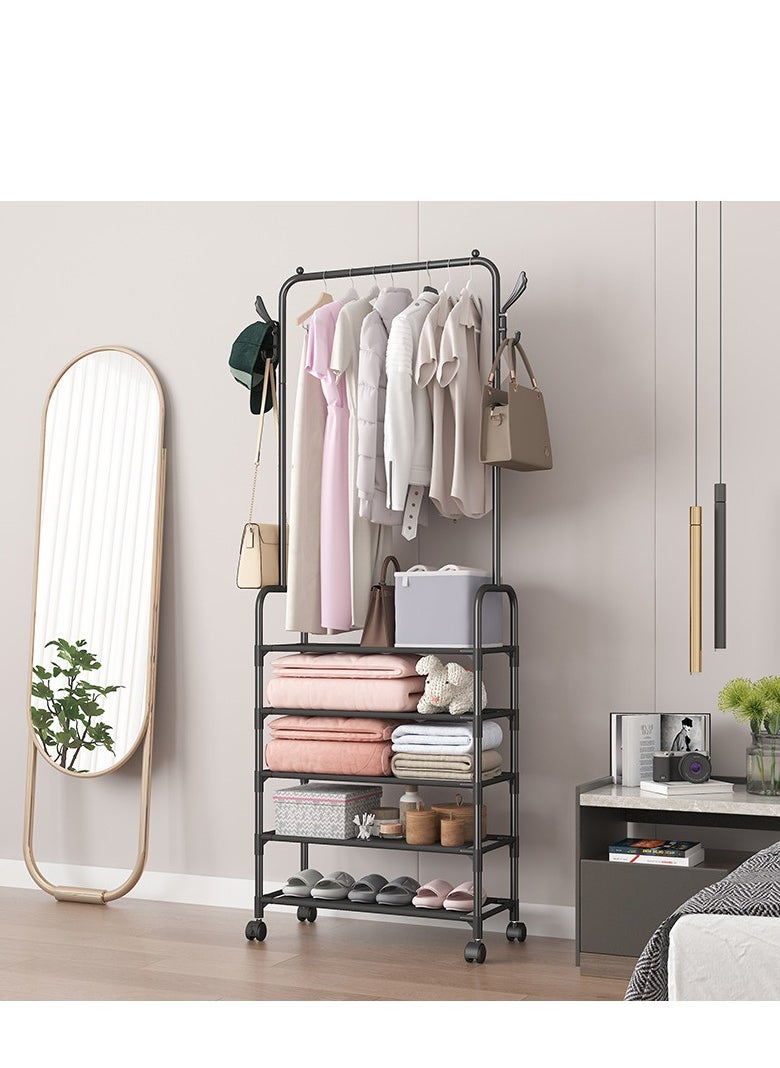 5-Tier Shoe Rack with Coat Rack Hall Tree Lightweight Metal Movable Shoe Rack Organizer Multifunctional Coat Rack Shoe Shelf for Apartment Bedroom Dorm and Entryway