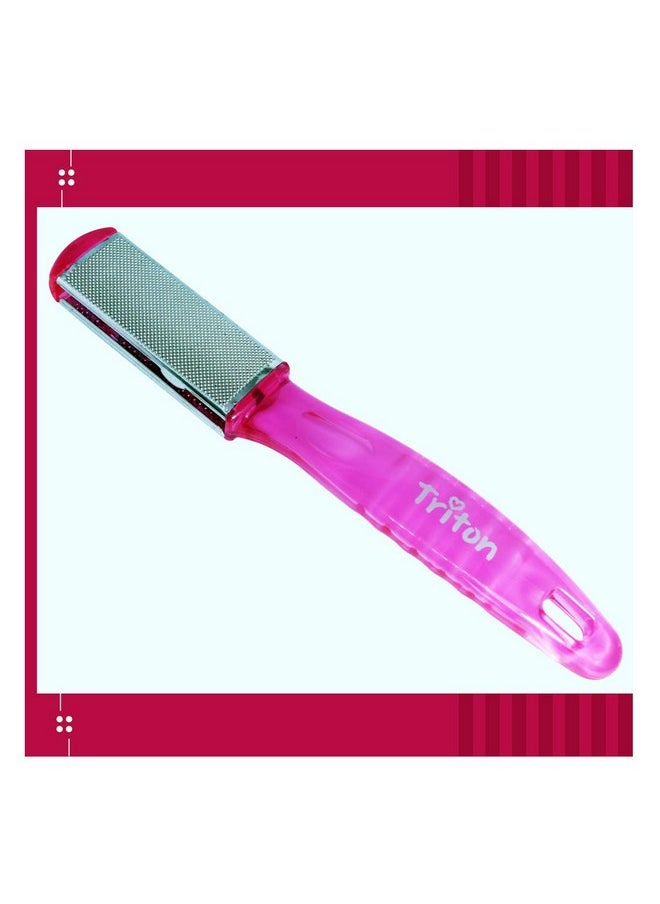 Double Sided Stainless Steel Foot Scrubber Scraper Rasp File Buffer With Hang Hole Handle Pedicure And Feet Care Scrub Tools_Pink