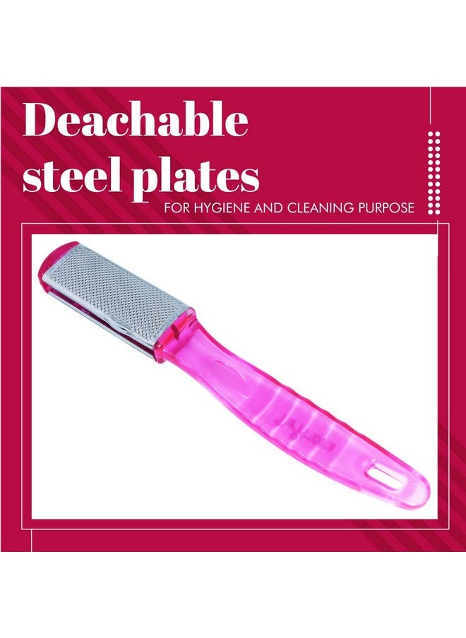 Double Sided Stainless Steel Foot Scrubber Scraper Rasp File Buffer With Hang Hole Handle Pedicure And Feet Care Scrub Tools_Pink