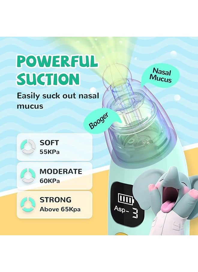 Baby Nasal Aspirator, Electric Nose Suction with 3Pcs Silicone Nose Tips, 3 Levels of Suction, Music Soothing Function Rechargeable Portable for Newborns, Toddlers, Clear Nasal Congestion