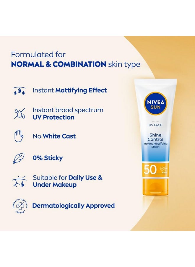 Sun Uv Face Shine Control Spf 50 Cream (50Ml), Sun Cream Protects Against Uva/Uvb Rays And Premature Skin Ageing, Sunscreen For Delicate Facial Skin