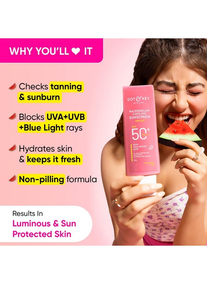 Watermelon Hyaluronic Sunscreen Spf 50 Pa+++| For Oily, Normal & Combination Skin | Uv + Blue Light Protection | Lightweight | No White Cast | Boosts Vitamin D Absorption | 50G…