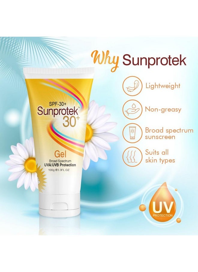 A Salve Sunprotek Spf 30+ Broad Spectrum Sunscreen Gel With Nano Technology Protects Skin From Harmful Uva & Uvb Rays, Non-Greasy Sun Shield Formula Water-Based Gel, All Skin Types-100 Gm