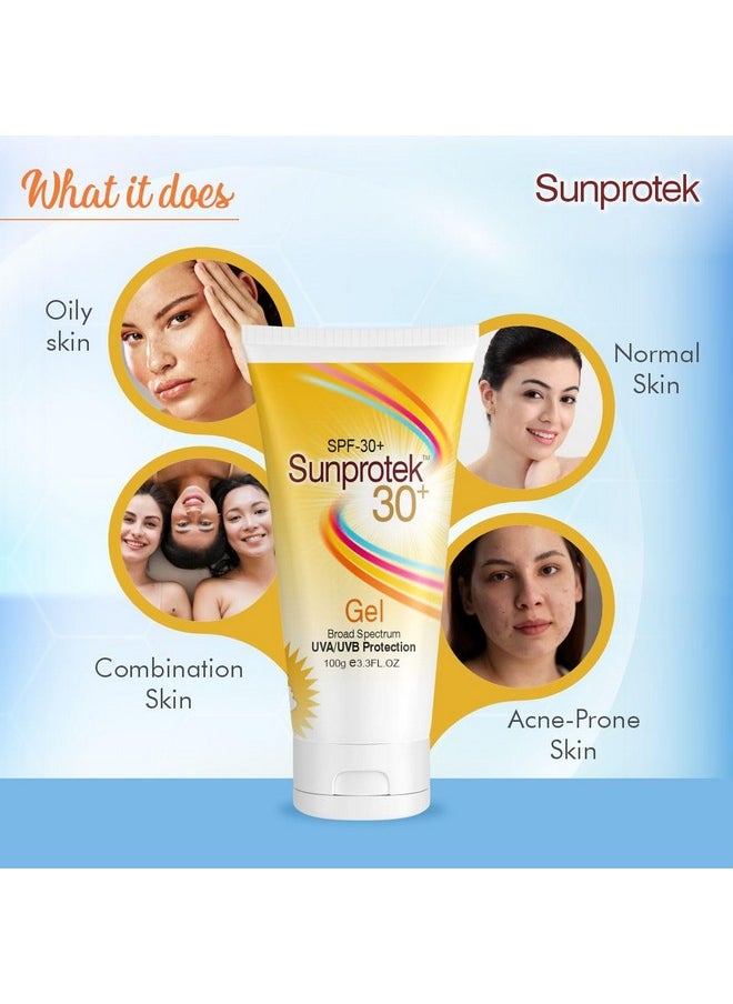 A Salve Sunprotek Spf 30+ Broad Spectrum Sunscreen Gel With Nano Technology Protects Skin From Harmful Uva & Uvb Rays, Non-Greasy Sun Shield Formula Water-Based Gel, All Skin Types-100 Gm