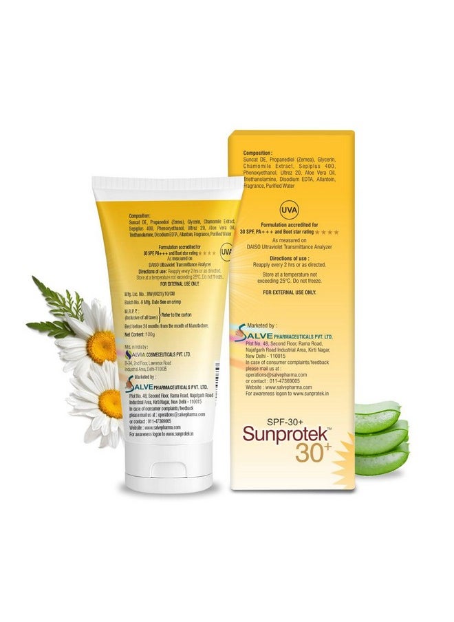 A Salve Sunprotek Spf 30+ Broad Spectrum Sunscreen Gel With Nano Technology Protects Skin From Harmful Uva & Uvb Rays, Non-Greasy Sun Shield Formula Water-Based Gel, All Skin Types-100 Gm