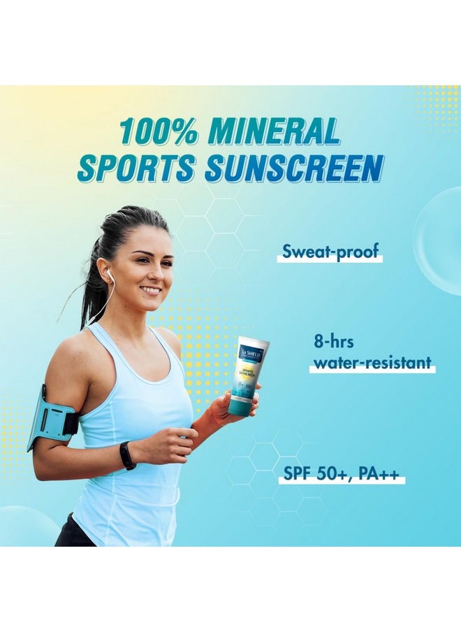 Mineral Sports Sunscreen Gel Spf 50 +|100% Mineral|8 Hr Water Resistant|For Women & Men|No White Cast|Broad Spectrum Pa+++|Lightweight|Dermatologist Tested|80G|For All Skin Types