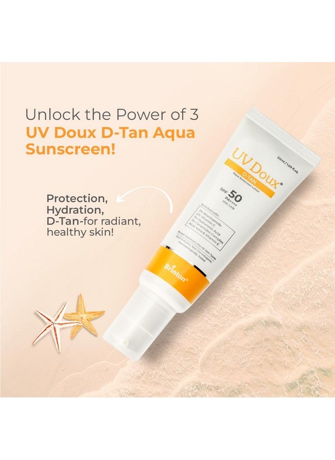 Uv Doux D-Tan Aqua Sunscreen Lotion | Spf 50 Pa++++ | 8-Hour Hydration, D-Tan Formula With Niacinamide & Vitamin C, 50 Ml (Pack Of 1)