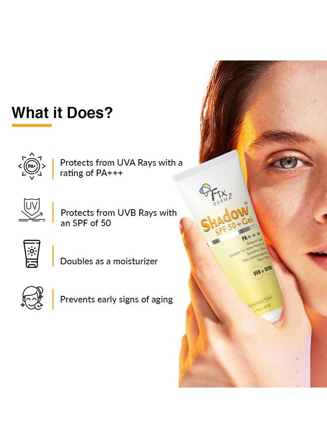 Shadow Sunscreen Spf 50+ Pa+++ Gel Broad Spectrum Sunscreen For Uva & Uvb Protection | Sunscreen For Women & Men - 75Gm (Shadow Spf 50 Gel, 75 G (Pack Of 1)), All Skin Type