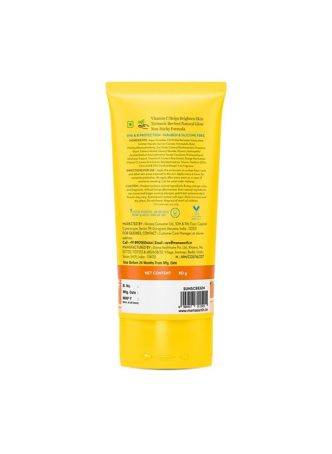 Vitamin C Daily Glow Sunscreen With Vitamin C & Turmeric For Sun Protection & Glow - 80 G | Spf 50 Pa++++ | No White Cast | Lightweight & Non-Sticky | Brightens Skin | For All Skin Types