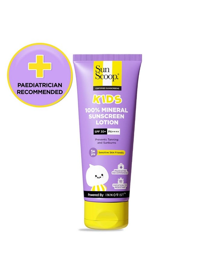 Kids 100% Mineral Sunscreen Lotion Spf 30+ Pa++++ | Paediatrician Recommended | Prevents Tanning & Sunburn | Sweat & Water Resistant | Safe For Sensitive Skin | For 1+ Years | 75 Gm