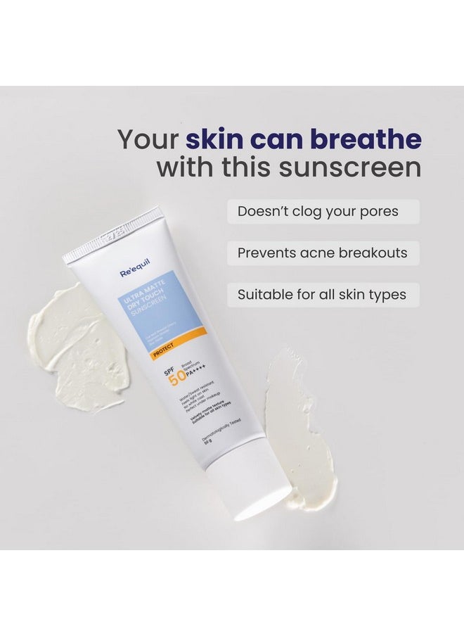 Ultra Matte Dry Touch Sunscreen | Matte Finish Sunscreen For All Skin Types | Water & Sweat Resistant With Spf 50 Pa++++ | No White Cast, Non-Greasy & Non-Comedogenic Sunscreen | 50G