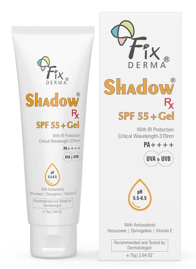 Shadow Rx Sunscreen Spf 55+ Gel Pa+++ | Sunscreen For Oily Skin | Minimum Sunscreen Spf 50 | Sunscreen For Body & Face | Hybrid Sunscreen With Uva, Uvb, Ir Protection And Vitamin E - 75Gm