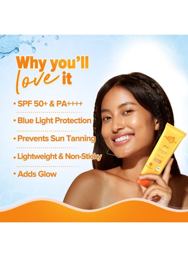 Glow+ Dewy Sunscreen Spf 50 Pa++++ - 125G With Papaya & Vitamin C, Lightweight, No White-Cast, Blue Light Protection, Suitable For All Skin Types, Men & Women