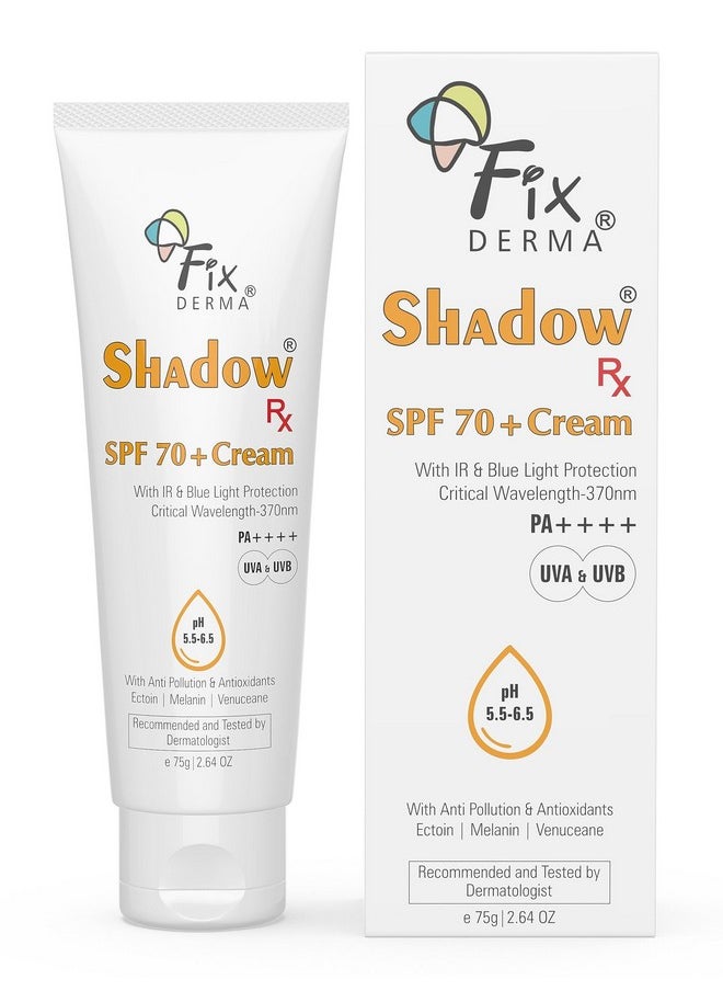 Shadow Rx Sunscreen Spf 70+ Cream Pa++++ | Sunscreen For Dry Skin | Sunblock Spf 70 | Hybrid Sunscreen With Uva & Uvb Filters, Antioxidants, Ir Protection And Blue Light Protection - 75Gm