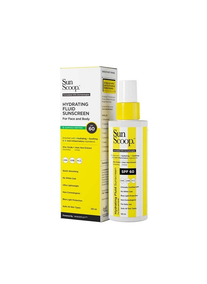 Fluid Body Sunscreen | Spf 60 | For All Skin Types | Cooling, Hydrating & Quick-Absorbing Liquid Sunscreen | No White Cast | Ultimate Sun Protection | 125 Ml