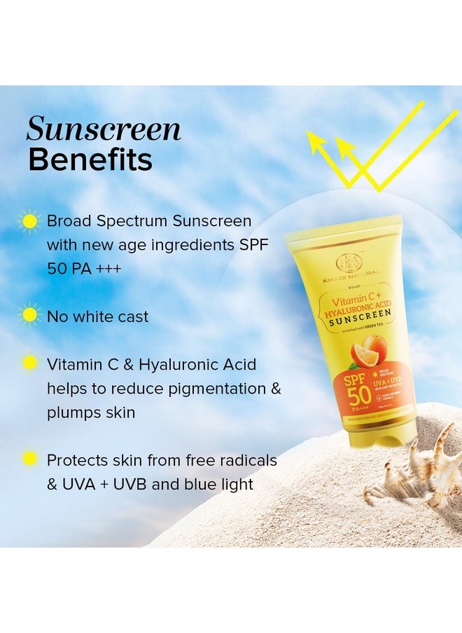 Vitamin C + Hyaluronic Acid Sunscreen Aqua Gel Spf 50 Pa+++ For All Skin Types | Light Weight Formula | Provides Hydration | Non Sticky | No White Cast | 100Gm, 1 Count