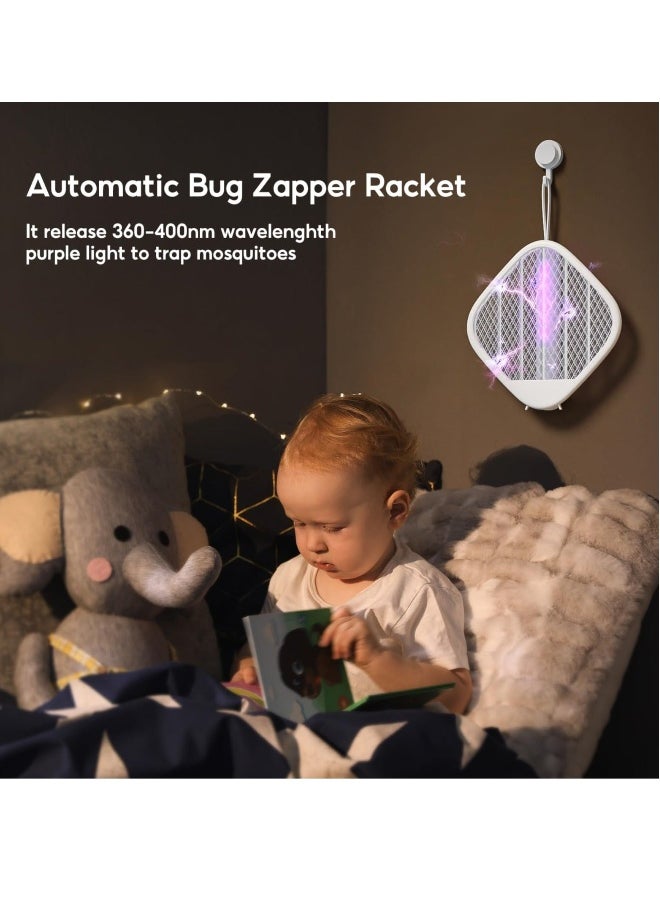 Electric Fly Swatter Zapper Racket 4000V Rechargeable Mosquito Killer with Purple Mosquito Light Foldable Portable for Indoor Outdoor Use