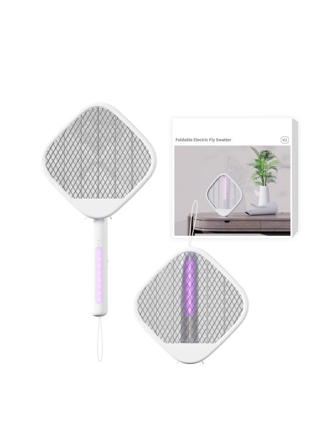 Electric Fly Swatter Zapper Racket 4000V Rechargeable Mosquito Killer with Purple Mosquito Light Foldable Portable for Indoor Outdoor Use