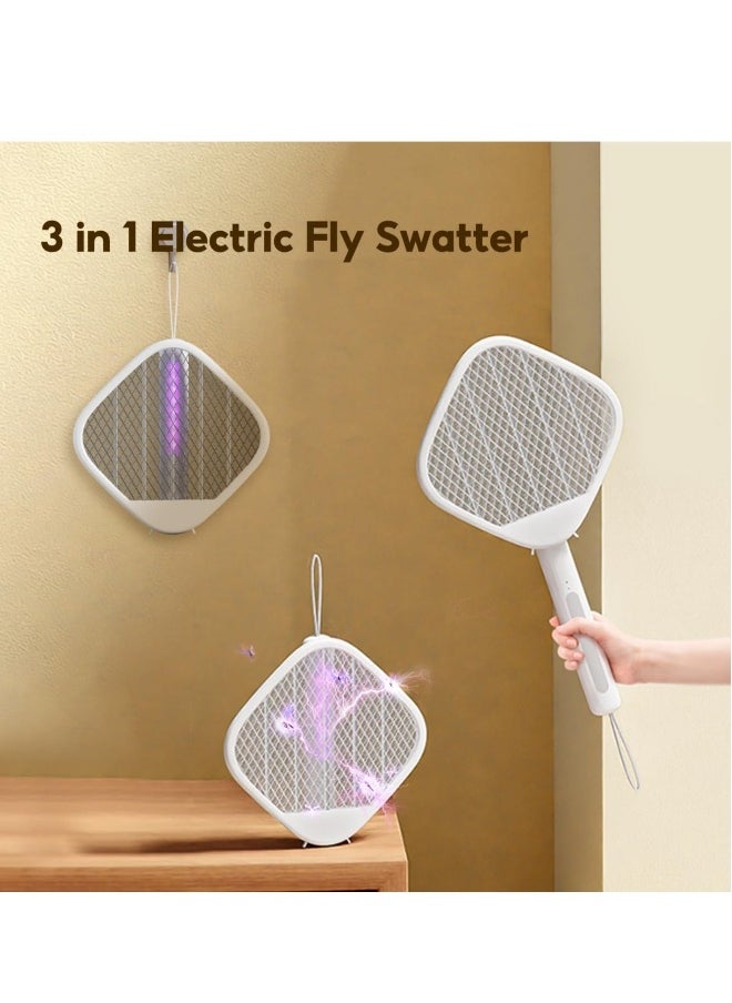 Electric Fly Swatter Zapper Racket 4000V Rechargeable Mosquito Killer with Purple Mosquito Light Foldable Portable for Indoor Outdoor Use