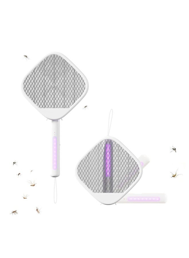 Electric Fly Swatter Zapper Racket 4000V Rechargeable Mosquito Killer with Purple Mosquito Light Foldable Portable for Indoor Outdoor Use